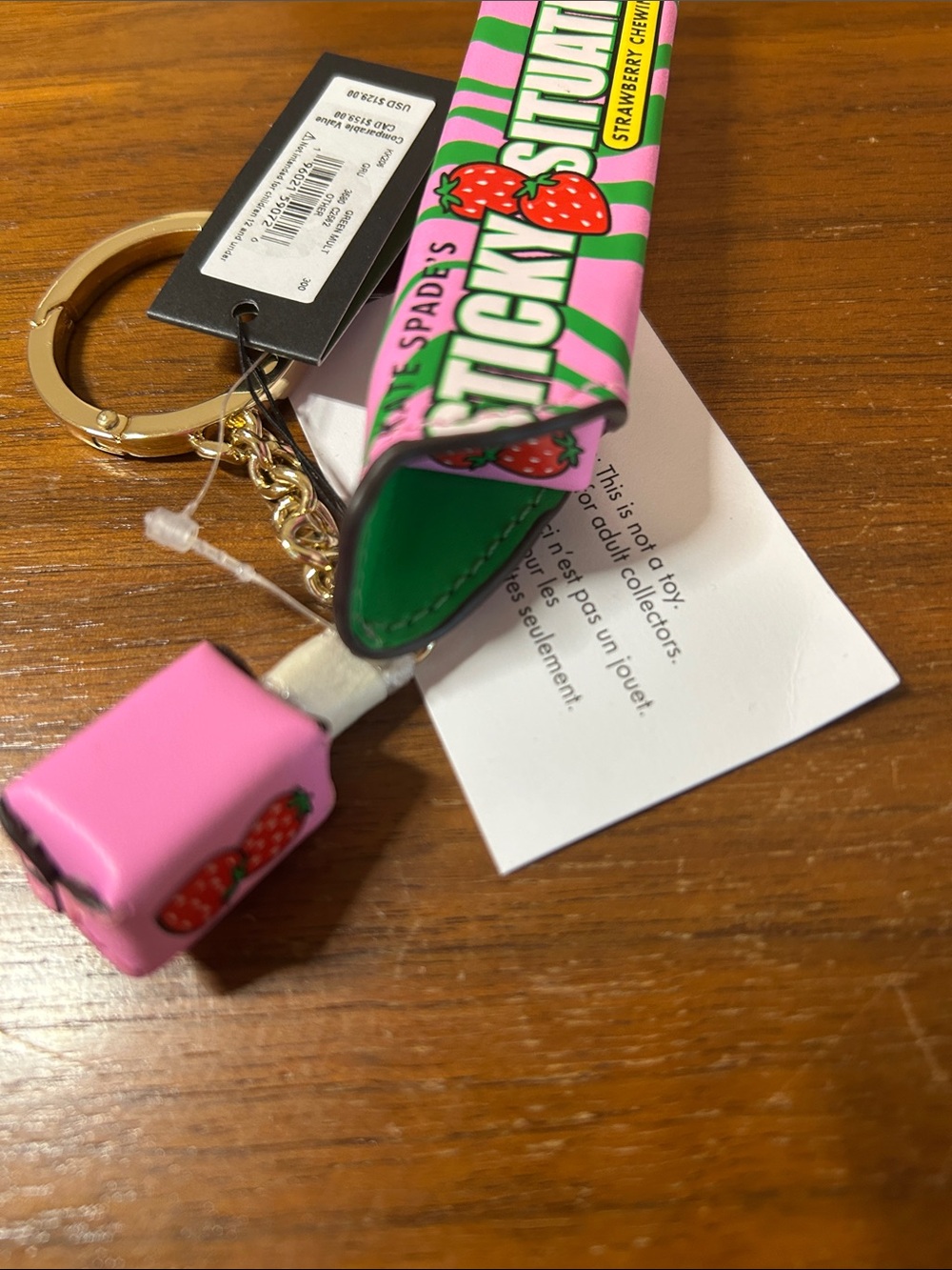 kate spade pink and green Sticky Situation Strawberry Bubblegum Keychain Charm - Picture 6 of 9